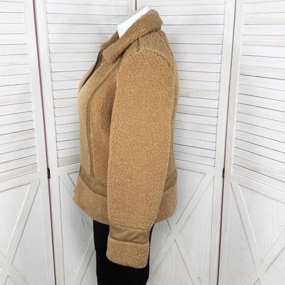 Isaac Mizrahi Faux Sherpa Faux Suede Trim Teddy Coat Tan Large - Picture 2 of 12